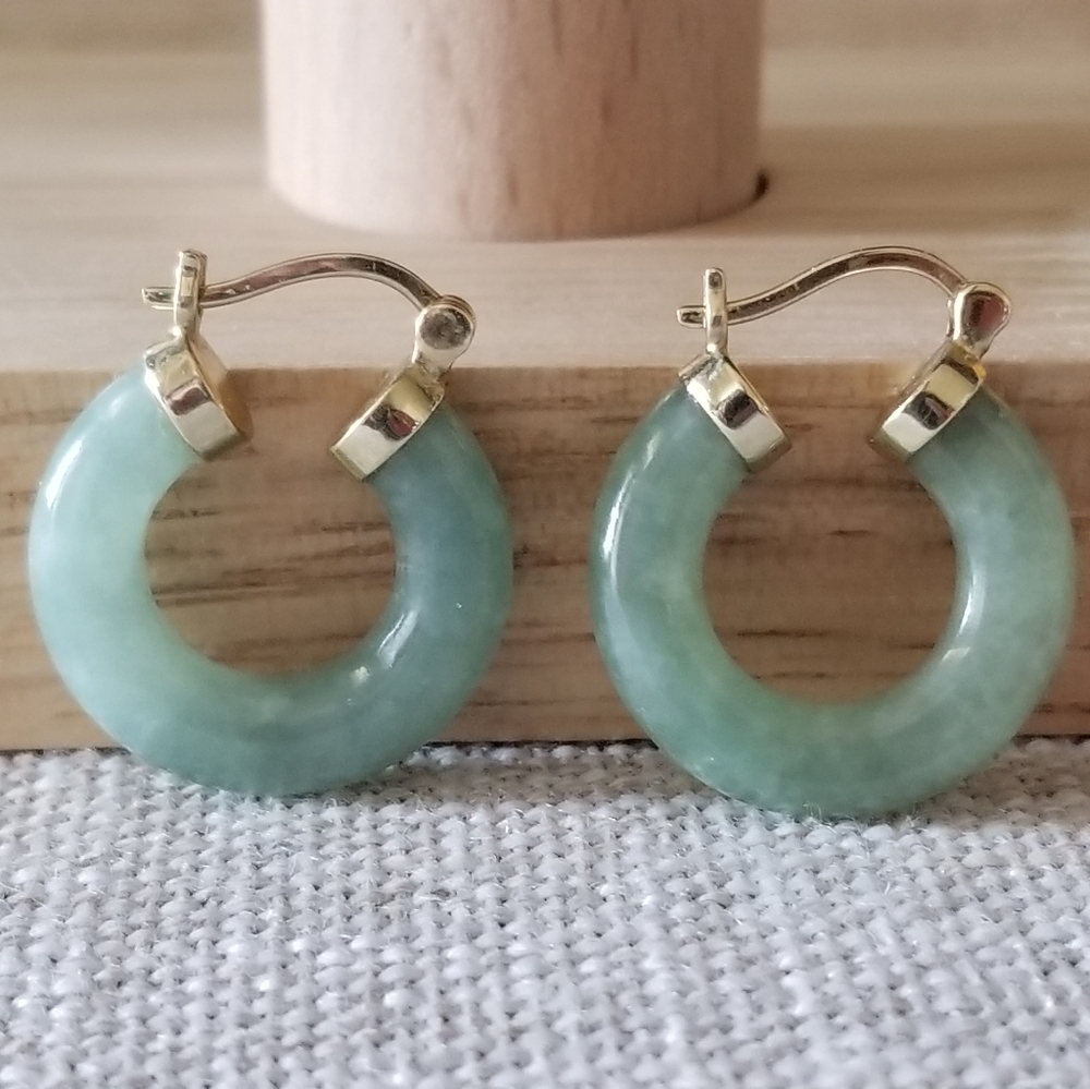 10K Gold Jade Hoop Earrings